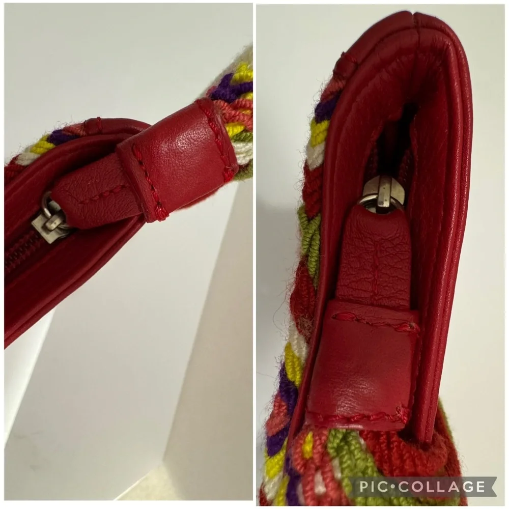 Fiori Coleccion Red Genuine Leather Embroidered Tassel Clutch Bag NWOT 10x7 Boho